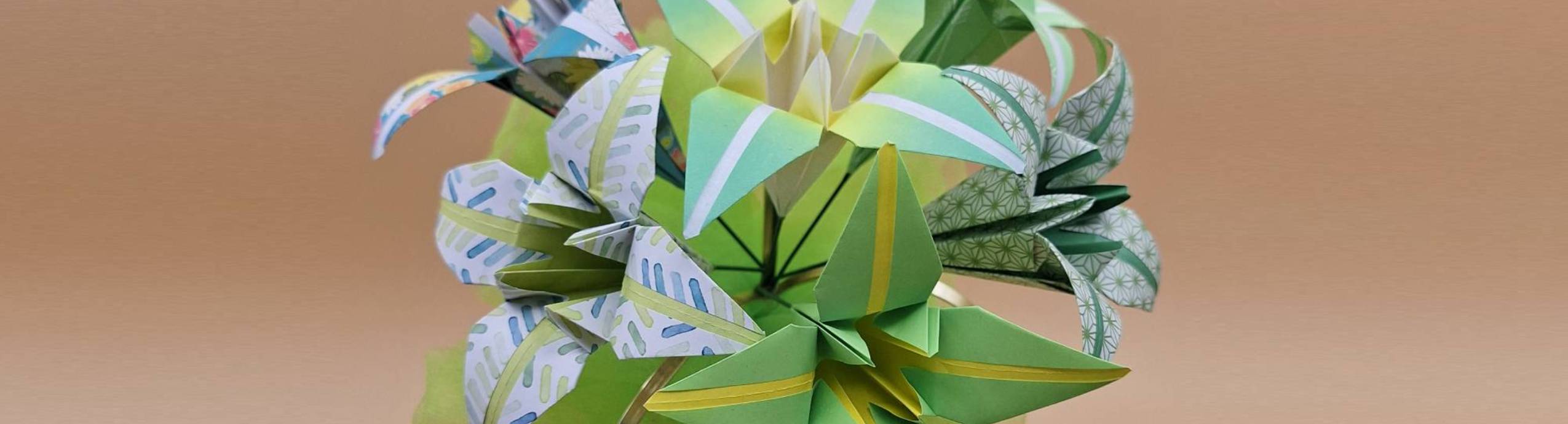 bannière menus, bouquet fleur origami